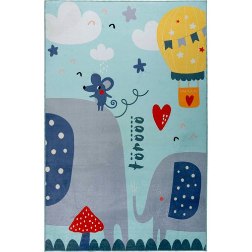 Tapis Enfant Bleu Éléphant Doux Lavable Antiallergie 230 X 160 Cm Bleu