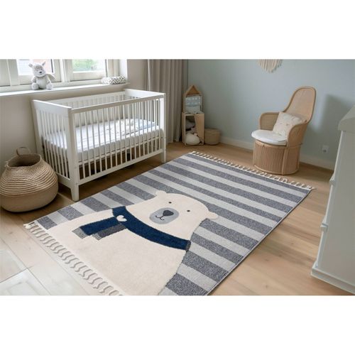 Tapis Rond Enfant Ours Gris Effet 3d Doux Et Durable 170 X 120 Cm Gris