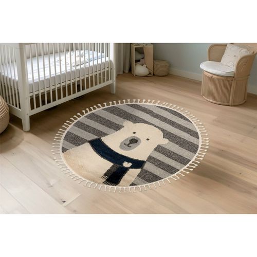 Tapis Rond Enfant Ours Gris Effet 3d Doux Et Durable 170 X 120 Cm Gris