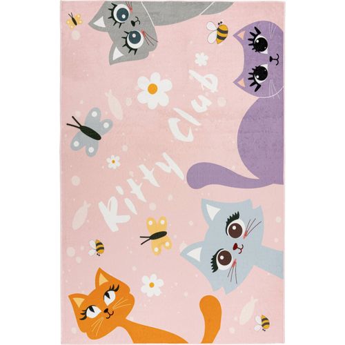 Tapis Enfant Rose Chat Doux Lavable Anti Allergie 160 X 115 Cm Rose