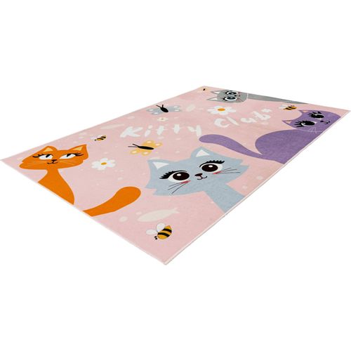 Tapis Enfant Rose Chat Doux Lavable Anti Allergie 160 X 115 Cm Rose