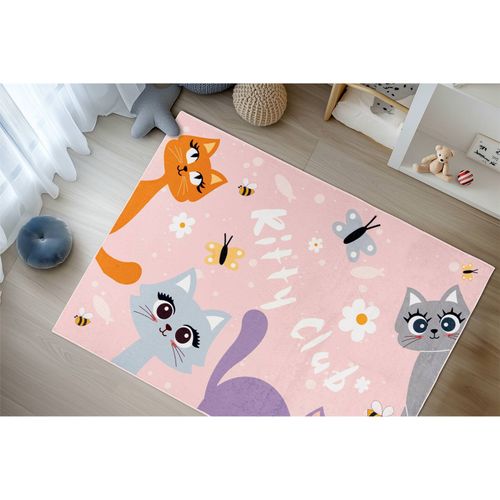 Tapis Enfant Rose Chat Doux Lavable Anti Allergie 230 X 160 Cm Rose