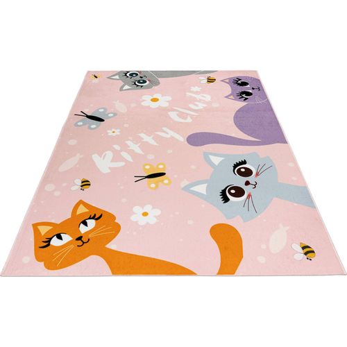 Tapis Enfant Rose Chat Doux Lavable Anti Allergie 230 X 160 Cm Rose