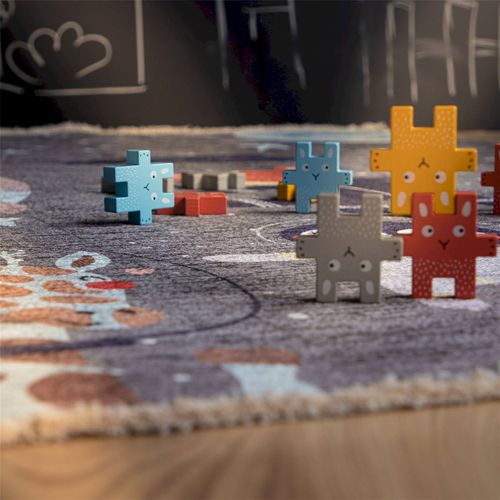 Tapis Enfant Doux Motif Espace Gris Anthracite Lavable