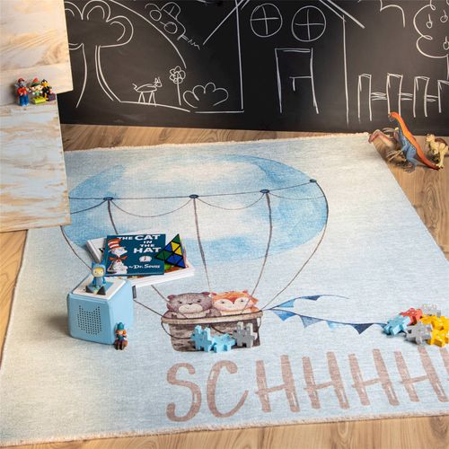 Tapis Enfant Doux Antidérapant Motif Montgolfière