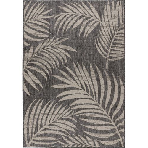 Tapis Argenté Motif Palmes Plat Intérieur Extérieur 150 X 80 Cm Gris