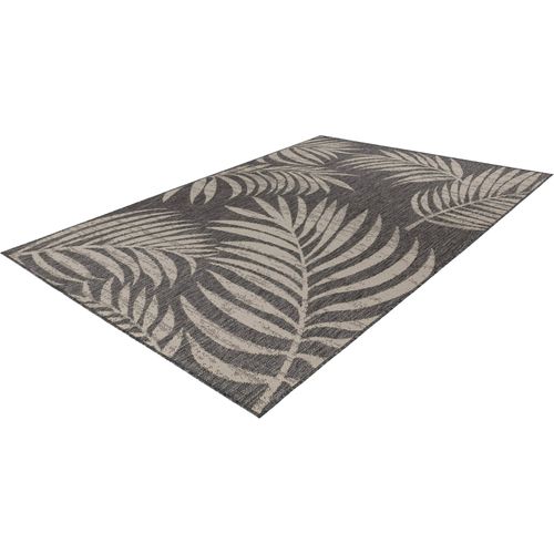Tapis Argenté Motif Palmes Plat Intérieur Extérieur 290 X 200 Cm Gris