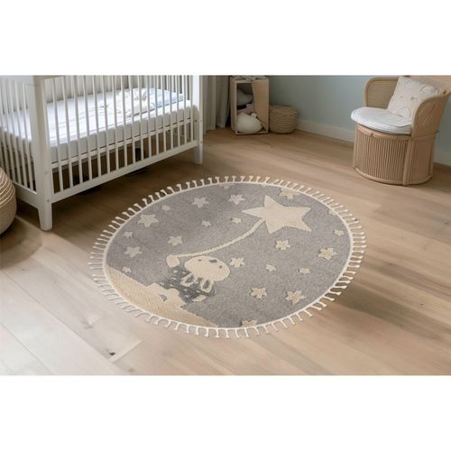 Tapis Rond Enfant Gris Étoile Effet 3d Doux Et Robuste 230 X 160 Cm Gris