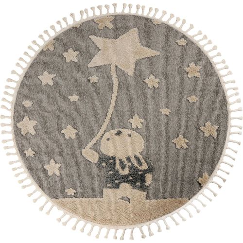 Tapis Rond Enfant Gris Étoile Effet 3d Doux Et Robuste 230 X 160 Cm Gris