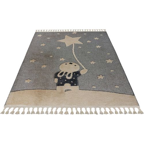 Tapis Rond Enfant Gris Étoile Effet 3d Doux Et Robuste 230 X 160 Cm Gris