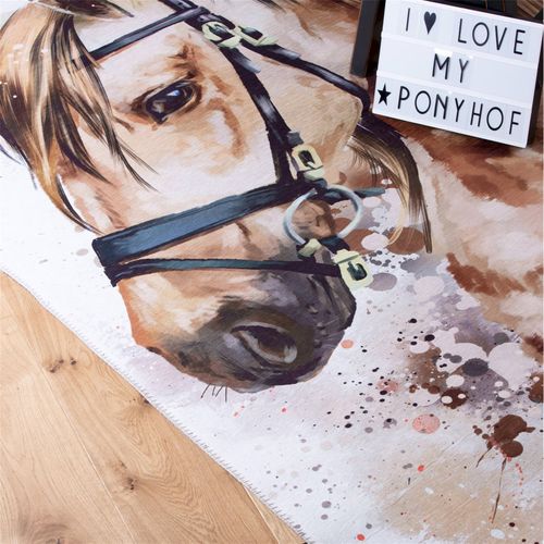 Tapis Enfant Jacquard Cheval Brun Doux Antidérapant 230 X 160 Cm Marron