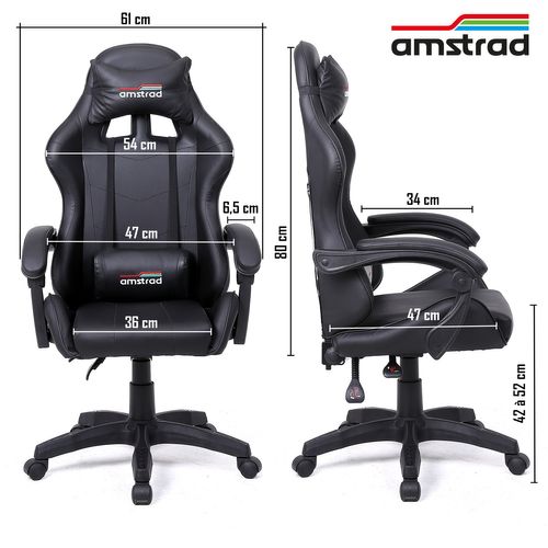 Fauteuil Gamer Ams-800-dark Coloris Noir - Coussin Lombaire et Appuie Tête