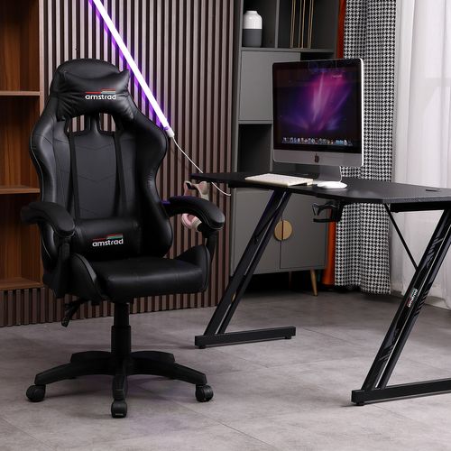 Fauteuil Gamer Ams-800-dark Coloris Noir - Coussin Lombaire et Appuie Tête