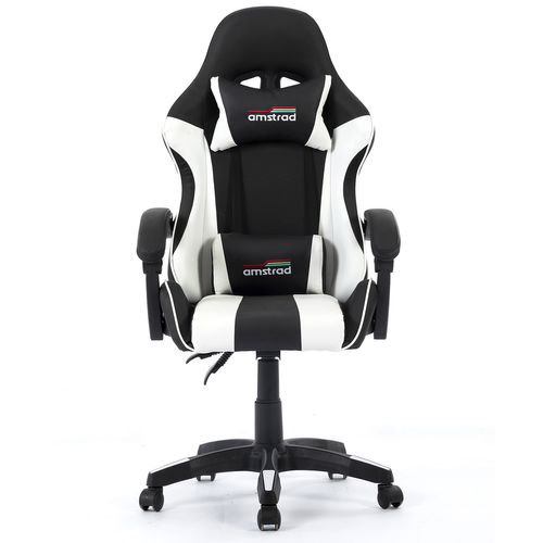 Fauteuil Gamer Ams-800-white Coloris Noir et Blanc - Coussin Lombaire et Appuie Tête