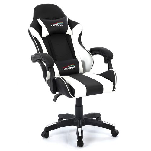 Fauteuil Gamer Ams-800-white Coloris Noir et Blanc - Coussin Lombaire et Appuie Tête