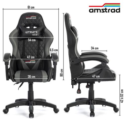 Fauteuil Gamer Ultimate-grey Coloris Noir et Gris - Coussin Lombaire et Appuie Tête