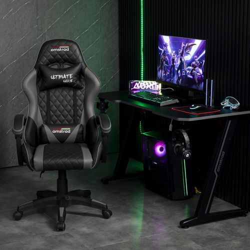 Fauteuil Gamer Ultimate-grey Coloris Noir et Gris - Coussin Lombaire et Appuie Tête