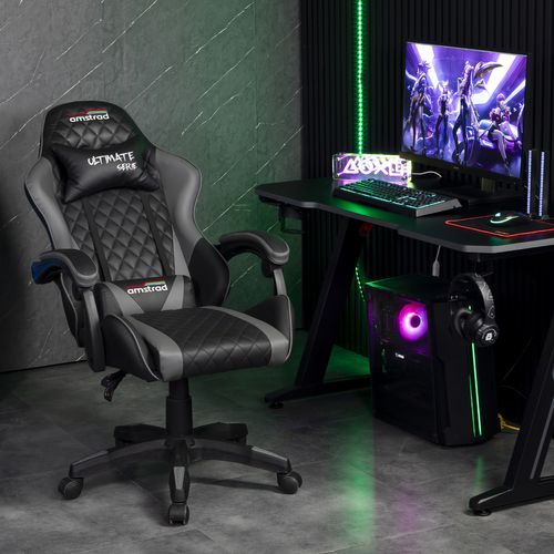 Fauteuil Gamer Ultimate-grey Coloris Noir et Gris - Coussin Lombaire et Appuie Tête