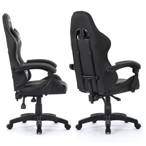 Fauteuil Gamer Ultimate-grey Coloris Noir et Gris - Coussin Lombaire et Appuie Tête