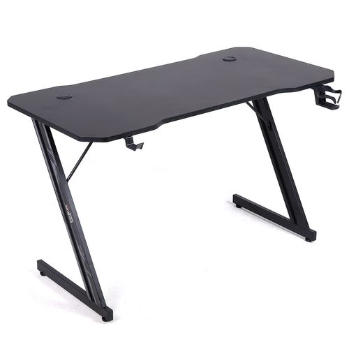 Bureau Gamer Ams-desk120-2z-black - Largeur 1m20 - Style Carbone - Porte Gobelet et Casque