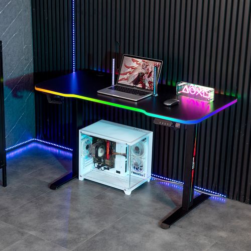 Bureau Informatique Electrique Gamer Desk120t-led-vortex Assis Debout - Rgb - 1m20 - Télécommande
