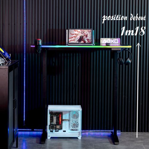 Bureau Informatique Electrique Gamer Desk120t-led-vortex Assis Debout - Rgb - 1m20 - Télécommande