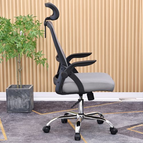 Chaise De Bureau Office-light-black  Fauteuil Informatique - Coloris Gris, Pied Chromé