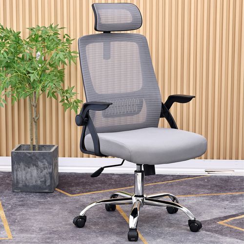 Chaise De Bureau Office-light-black  Fauteuil Informatique - Coloris Gris, Pied Chromé