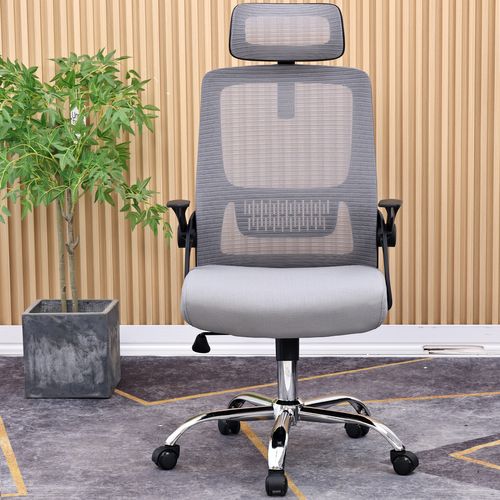 Chaise De Bureau Office-light-black  Fauteuil Informatique - Coloris Gris, Pied Chromé