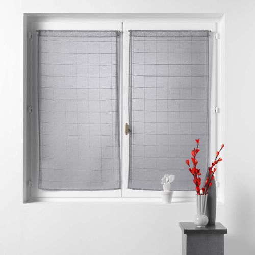 Paire Voilage 60 X 90 Cm A Carreaux Gris