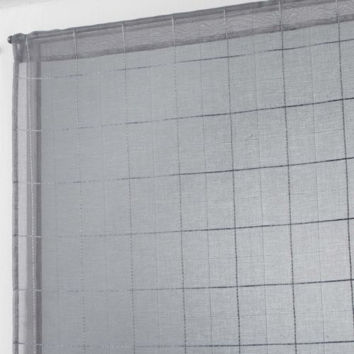 Paire Voilage 60 X 160 Cm A Carreaux Gris