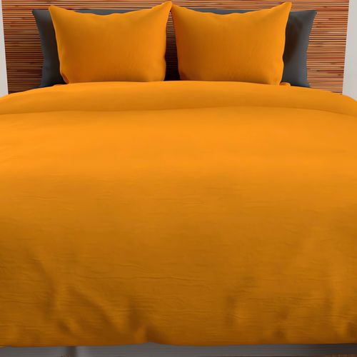 Housse De Couette + 2 Taies 240 X 260 Cm Microfibre Lavee Intemporel Moutarde