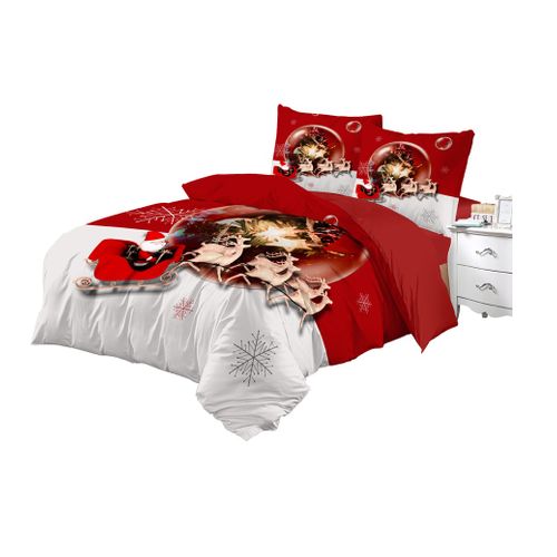 Housse De Couette + Taies 200 X 200 Cm + Drap Housse Rennes De Noel Et Traineau