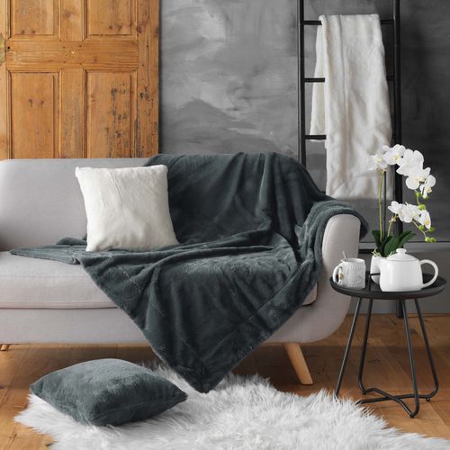 Plaid à Poils Doux 125 X 150 Cm Caresses Anthracite