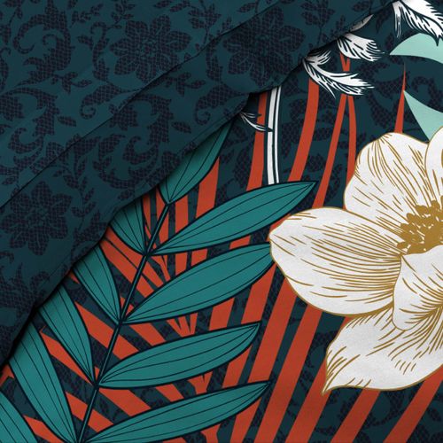 Housse De Couette Coton 6 Pieces 240 X 260 Cm Fleur D'adison