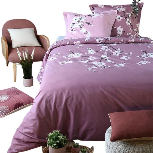 Housse Couette + Taies Percale De Coton 240 X 260 Cm Fleurs Kanda
