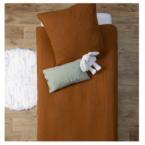 Housse De Couette + Taie Gaze De Coton Enfant Uni Noisette