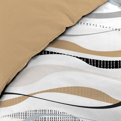 Housse Couette + 2 Taies Polycoton 220 X 240 Cm Vaguelines Beige