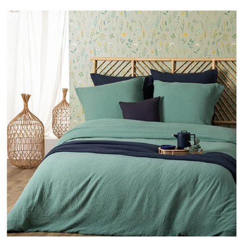 Housse De Couette Et Taies Double Gaze De Coton Doux Reve 220 X 240 Vert