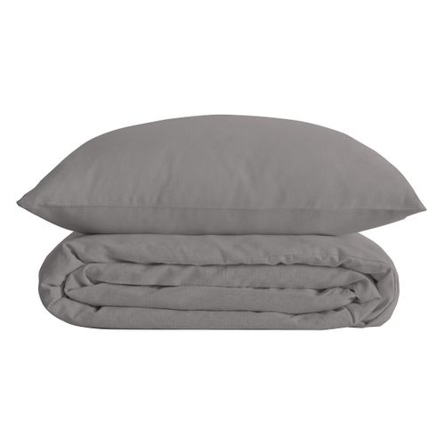 Housse Couette + 2 Taies 220 X 240 Cm Percale De Coton Uni Gris