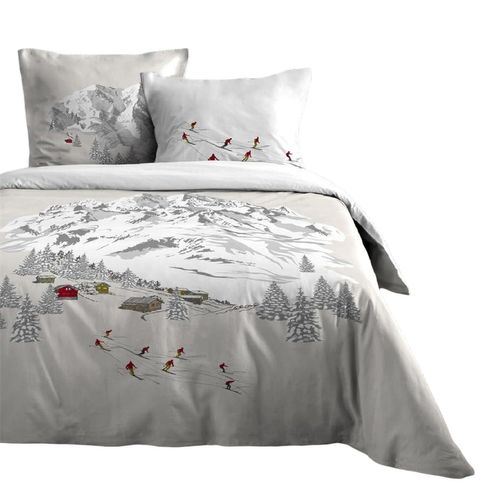Housse Couette + Taies Percale De Coton 240 X 260 Cm Station De Ski