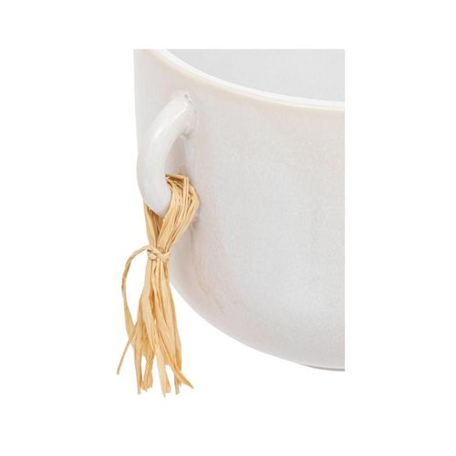 Pot En Ceramique Reactive 14 Cm Blanc Avec Pompons