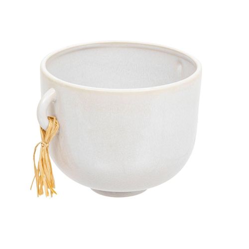 Pot En Ceramique Reactive 14 Cm Blanc Avec Pompons