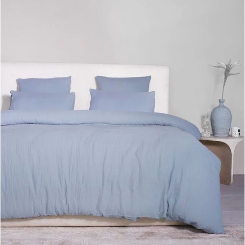 Housse De Couette + Taies Gaze De Coton Lave 220 X 240 Cm Douce Bleu Givree
