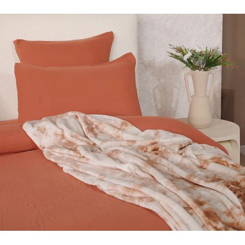 Housse De Couette + Taies Gaze De Coton Lave 220 X 240 Cm Douce Safran Mineral