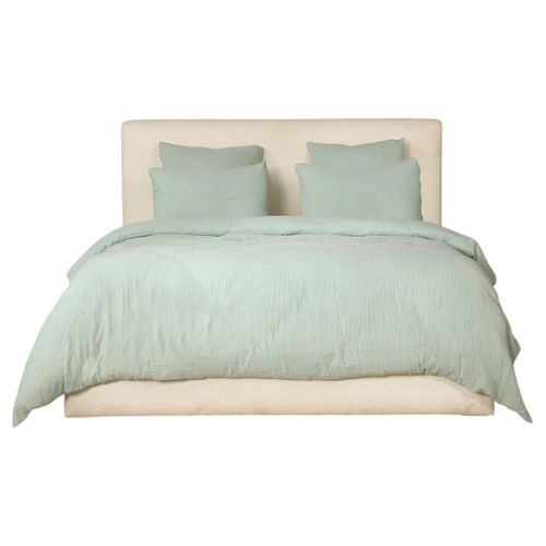 Housse De Couette + Taies Gaze De Coton Lave 220 X 240 Cm Douce Vert Givree