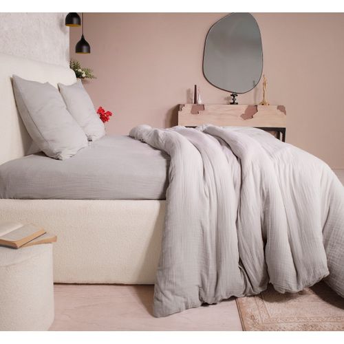 Housse De Couette + Taies Gaze De Coton Lave 240 X 260 Cm Douce Gris Glacier