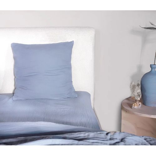 Housse De Couette + Taies Gaze De Coton Lave 240 X 260 Cm Douce Bleu Givree