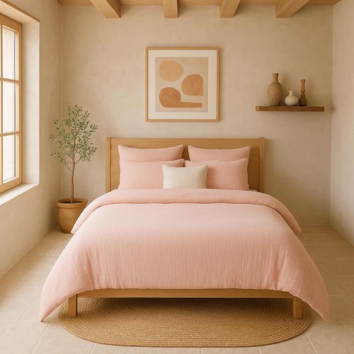 Taie D'oreiller En Gaze De Coton Lave 50 X 70 Cm Douce Rose