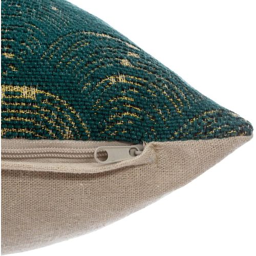 Housse De Coussin Motif Éventail Doré - 40 X 40 Cm - Vert Et Or
